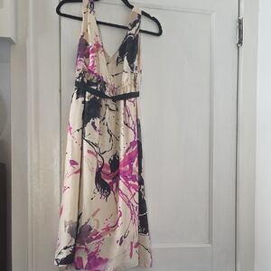 Tommy Hilfiger Cream and Pink Abstract Midi Dress